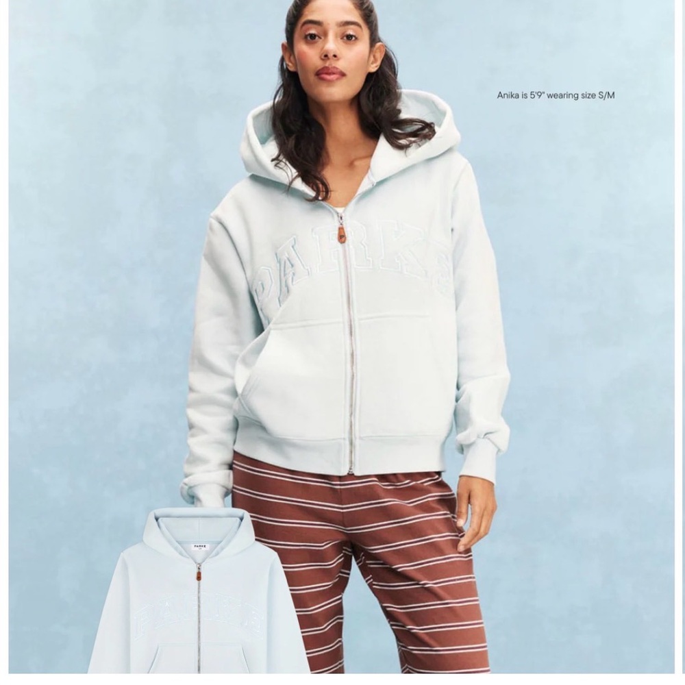 Parke Monochrome Varsity Zip Up Hoodie in Arctic Small/Medium